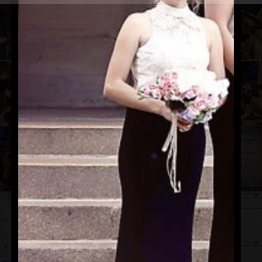 Classy open back black and white dress.